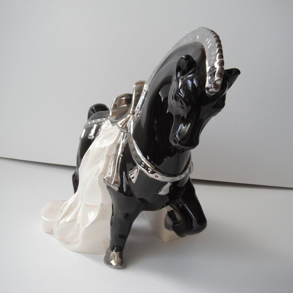 Vtg Large Porcelain Ceramic Clydesdale Horse Figurine Statue Black White Silver - Picture 3 of 9